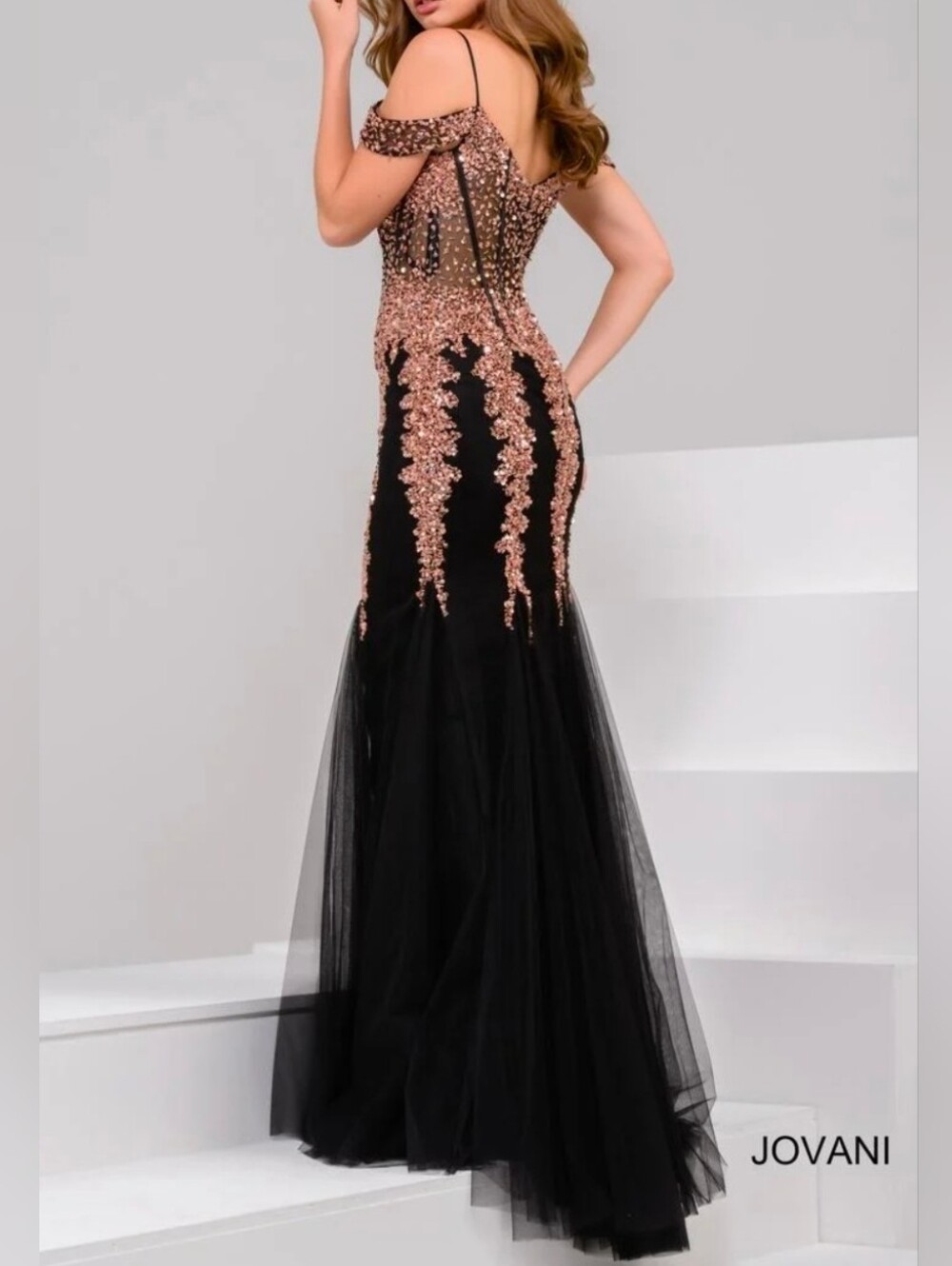 NWT Jovani 51115 Black Rose Gold Sequin Mermaid Gown Size 10 - Picture 13 of 13